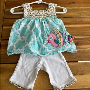 Mud Pie Baby White and Gold Ruffled Dress